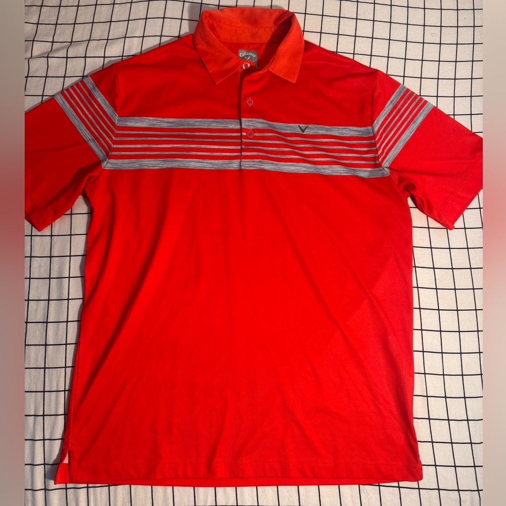Callaway Red and Gray Striped Polo Shirt
